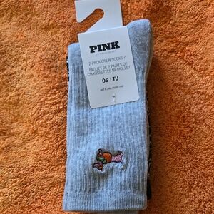 PINK Victoria's Secret Light Gray and Black Crew Socks